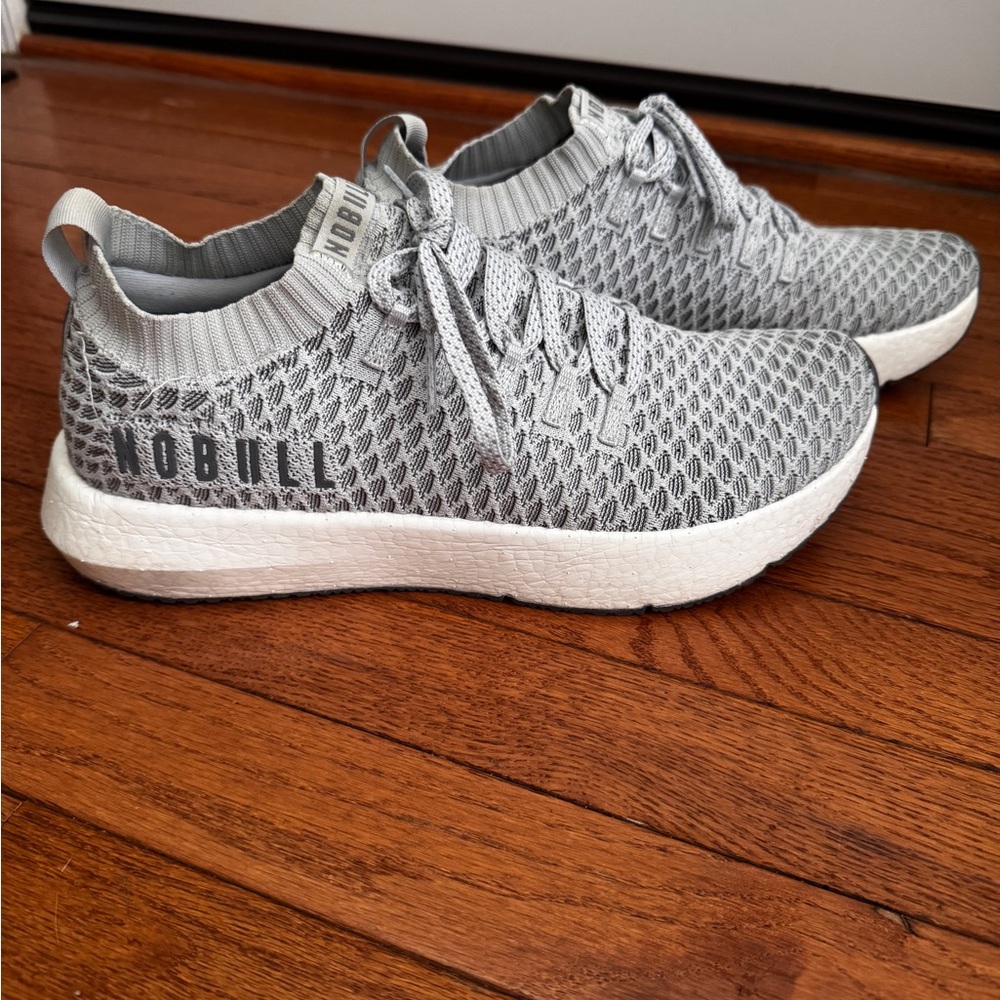NOBULL Gray and White Sneakers with Knit Mesh Upper men’s size 11